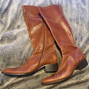 Brown Leather Calf-High Boots